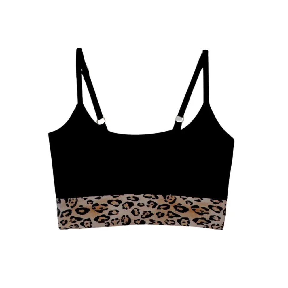 NWT PQ Swim by PilyQ Girls Leopard & Black Bikini Top Sz. 16